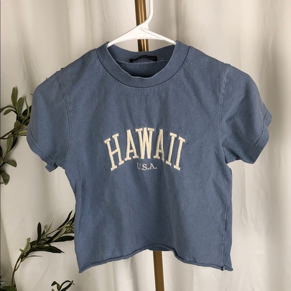Brandy Melville Tops - Brandy Melville Dusty Blue 'Hawaii U.S.A.' Cropped Tee (T2)